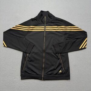 Adidas Originals Track Jacket Womens M Black Gold Trefoil Zip Retro 3-Stripe